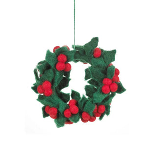 Handmade Felt Ornament - Holly Wreath