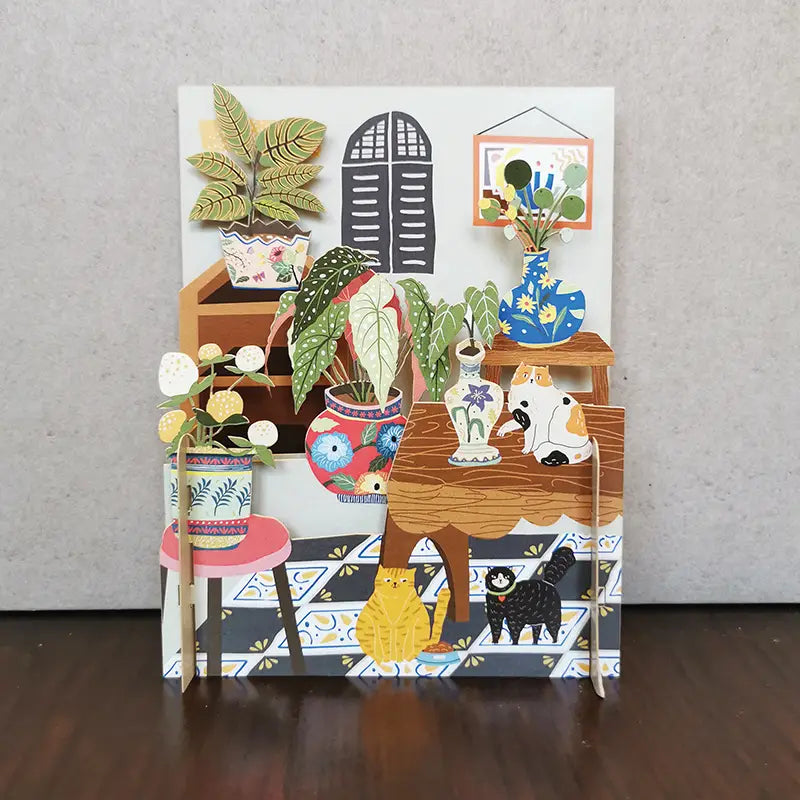 Pop-Up Greeting Card - Cats and Vases