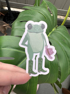 Western Frog Sticker, Pink Cowboy Hat Green Boots