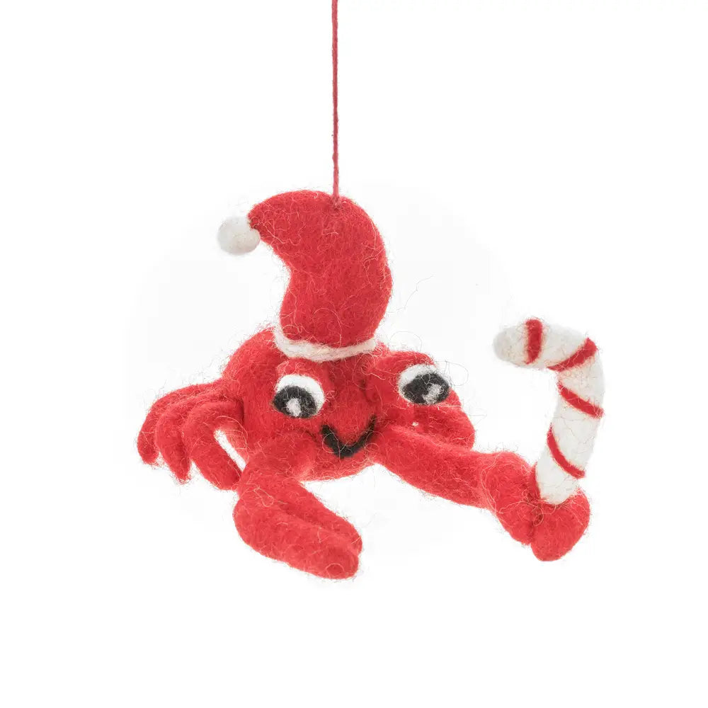 Handmade Felt Ornament - Christmas Crab