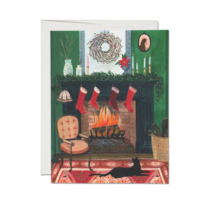 Red Cap Cards Greeting Card - Christmas By The Fireplace