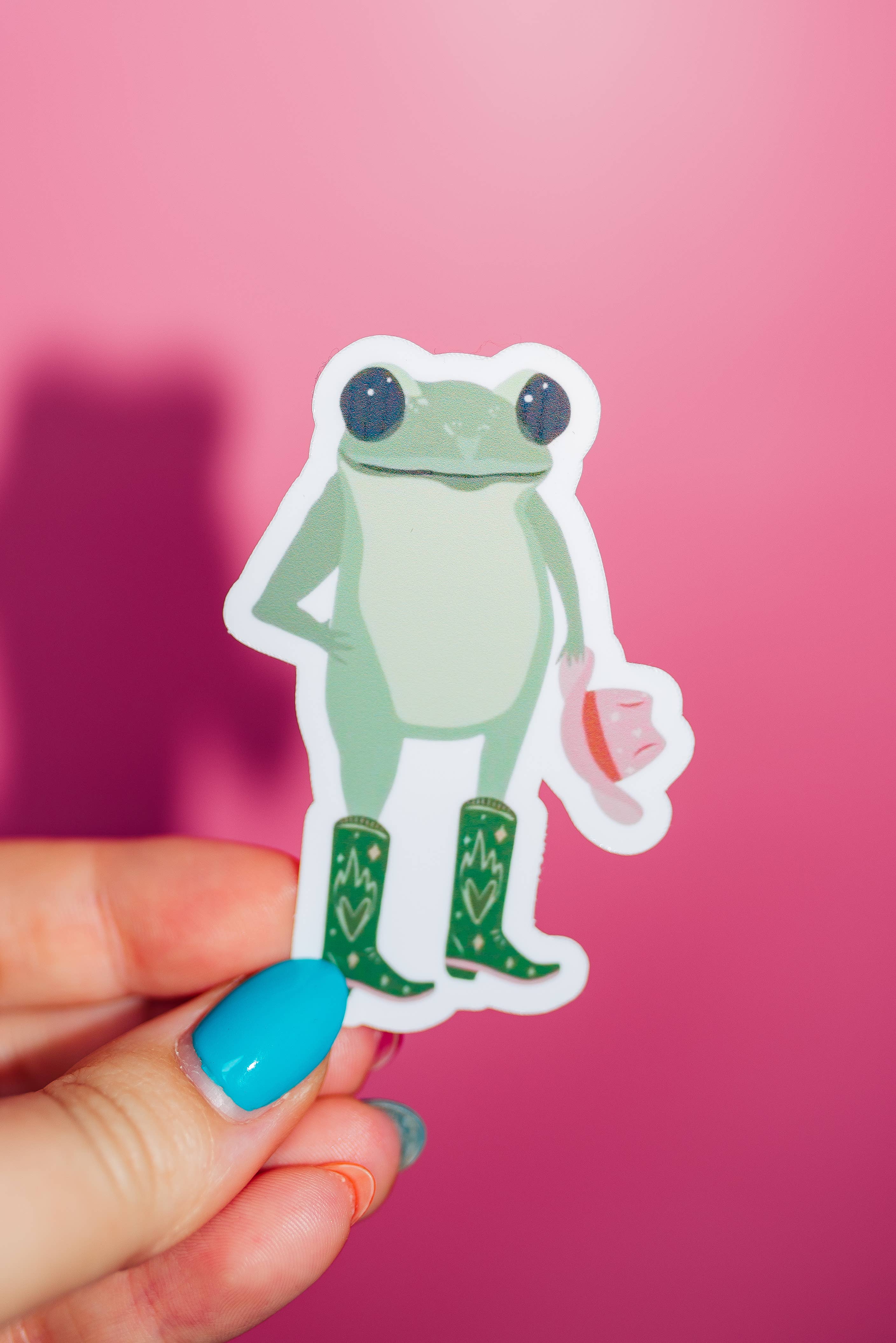 Western Frog Sticker, Pink Cowboy Hat Green Boots