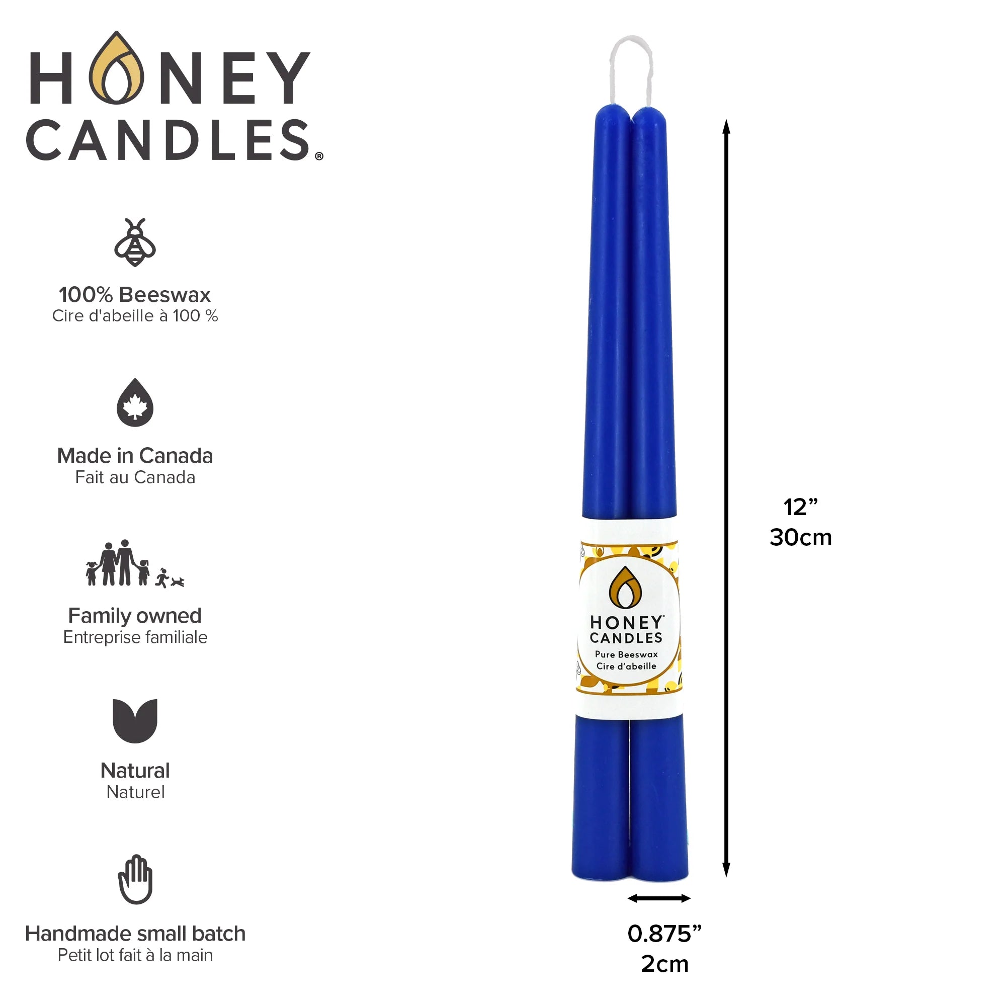 12" Taper Beeswax Candles - Blue