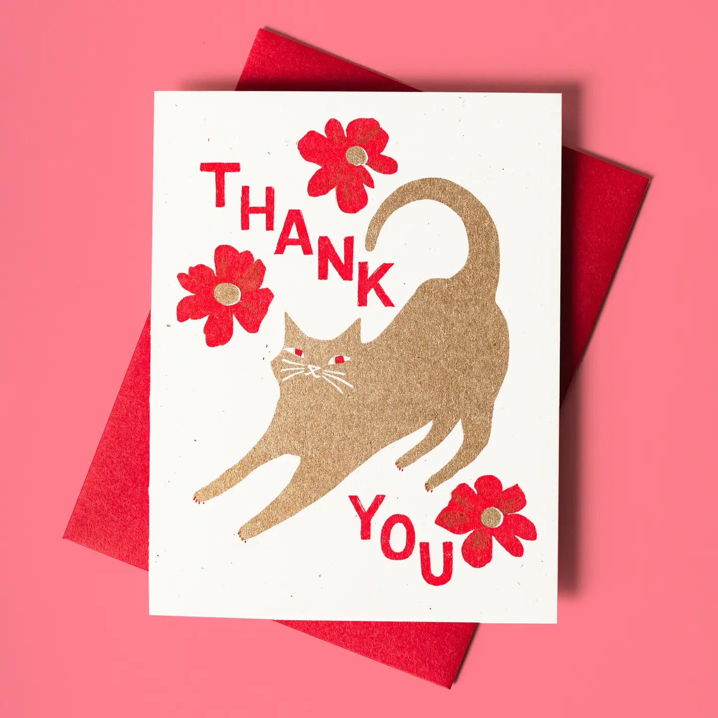 Bromstad Printing Greeting Card - Thank You Cat With Blossoms