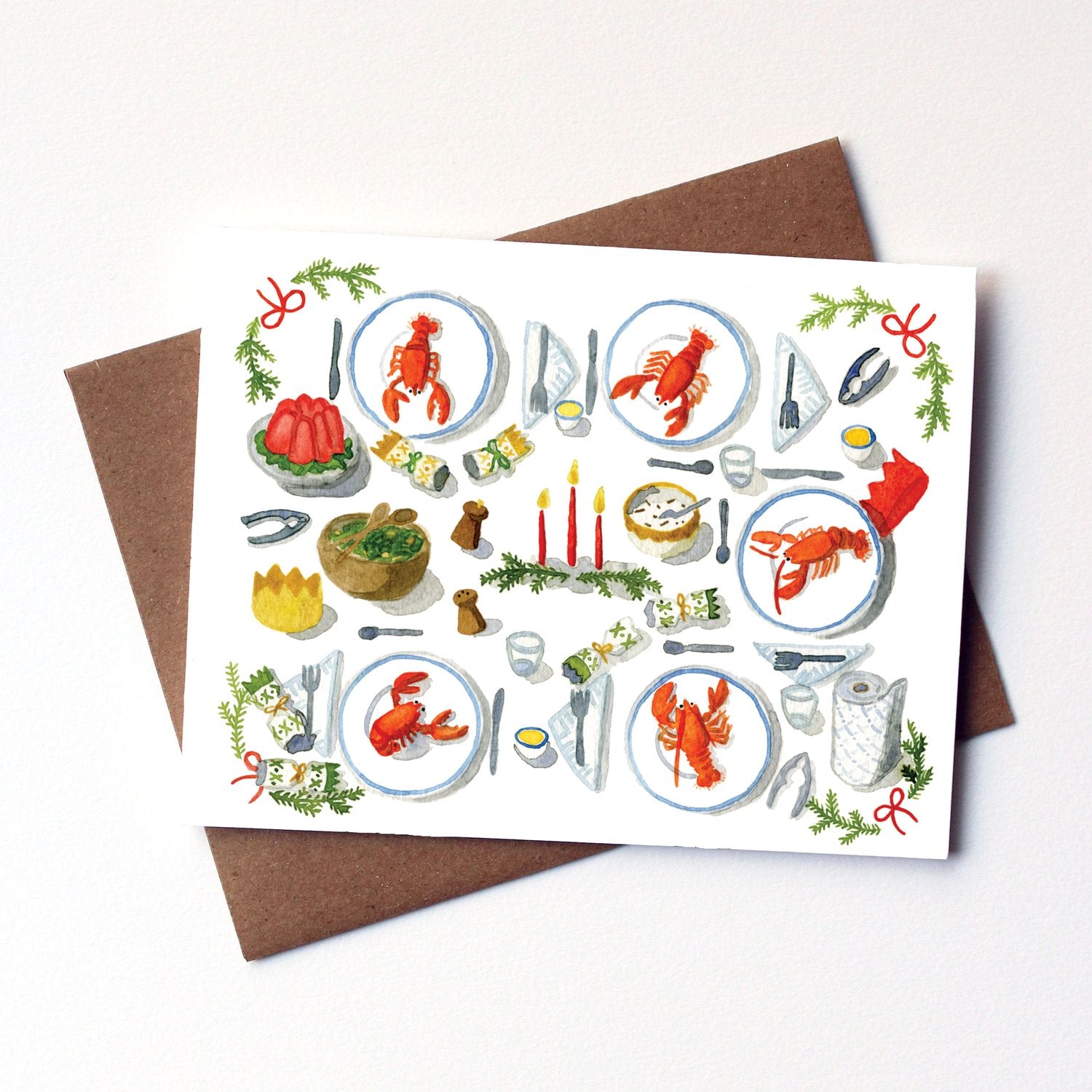 Kat Frick Miller Greeting Card - Christmas Lobster Dinner