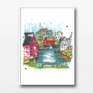 Downtown Sketcher Art Print - Peggy's Cove Fishing Village 8"x10"