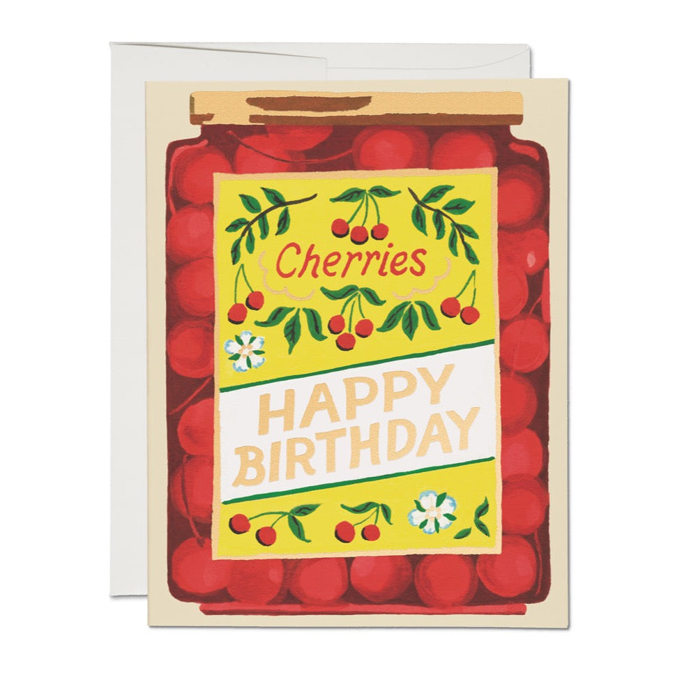 Red Cap Cards Greeting Card - Jar Of Cherries