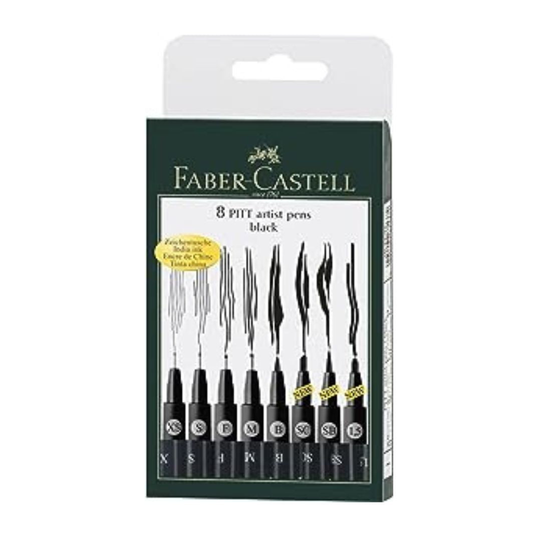 Faber-Castell PITT Artist Pens - Set of 8 Black