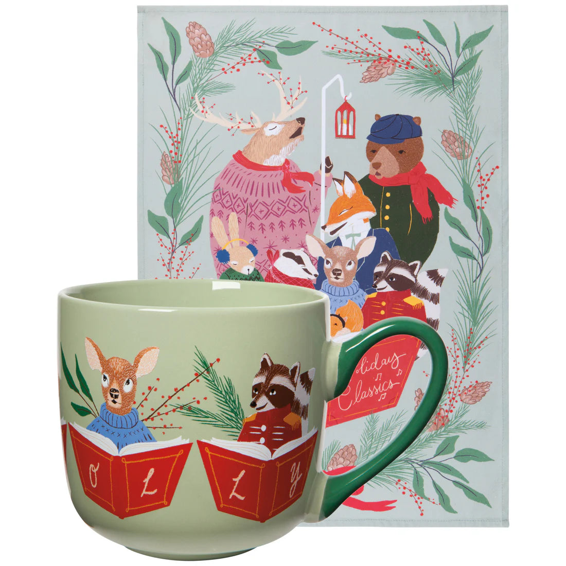 Mug and Dishtowel Set - Woodland Carolers