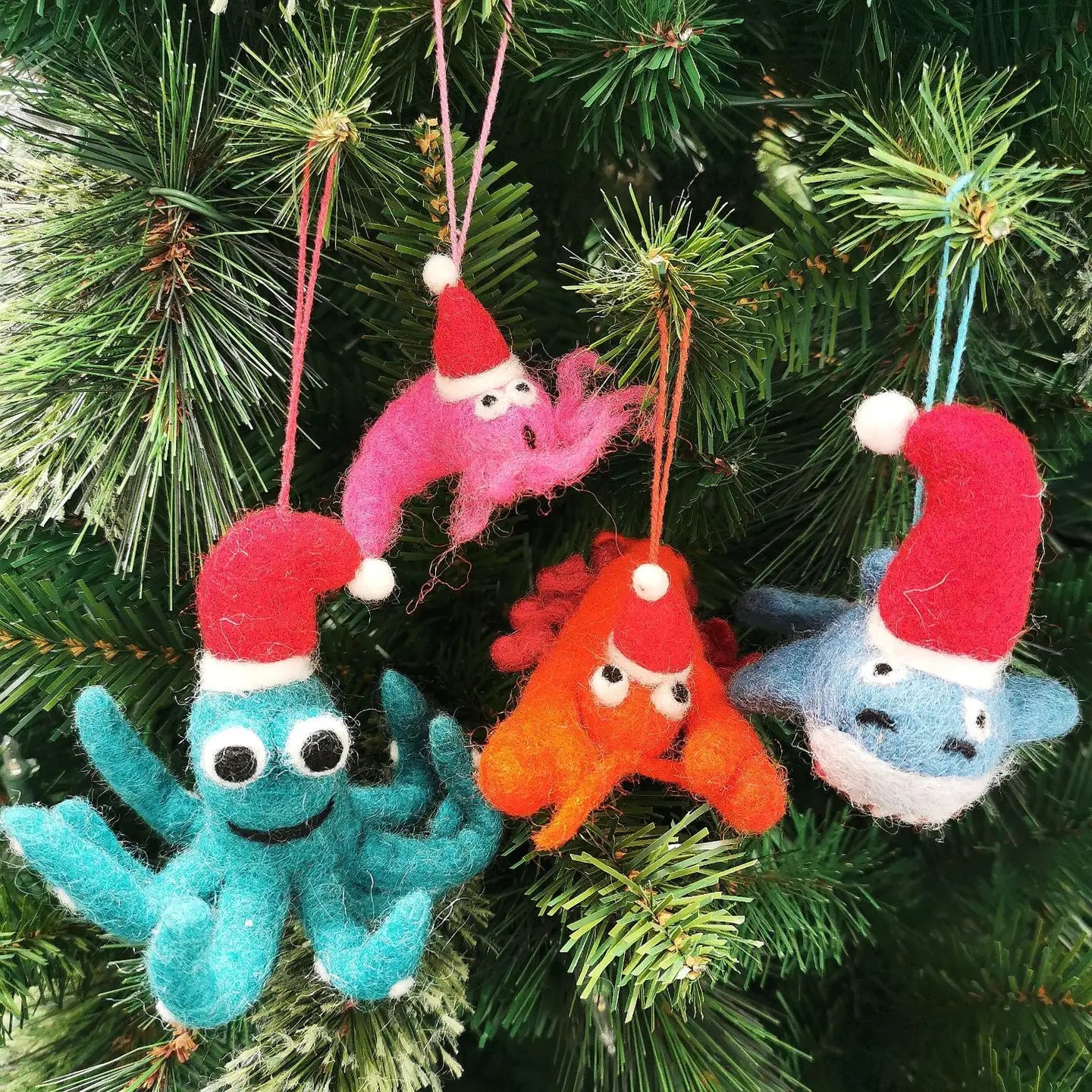 Handmade Felt Ornament - Festive Prawn