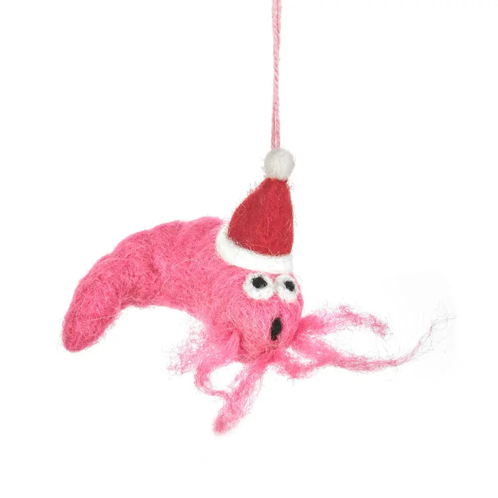 Handmade Felt Ornament - Festive Prawn