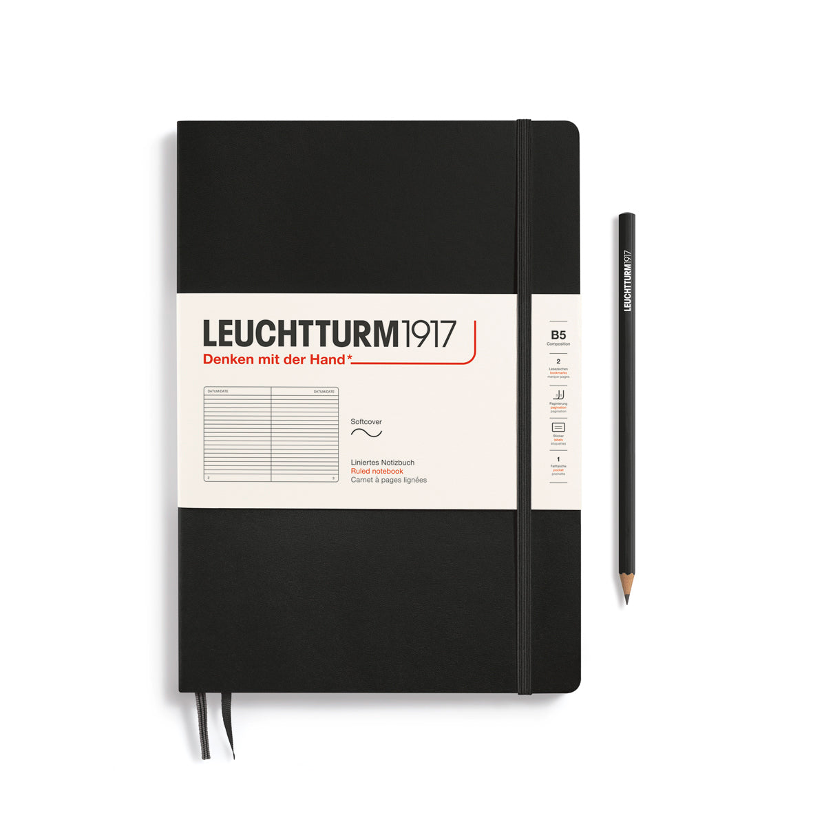 LEUCHTTURM1917 Notebook Composition B5 Softcover - Black, Ruled