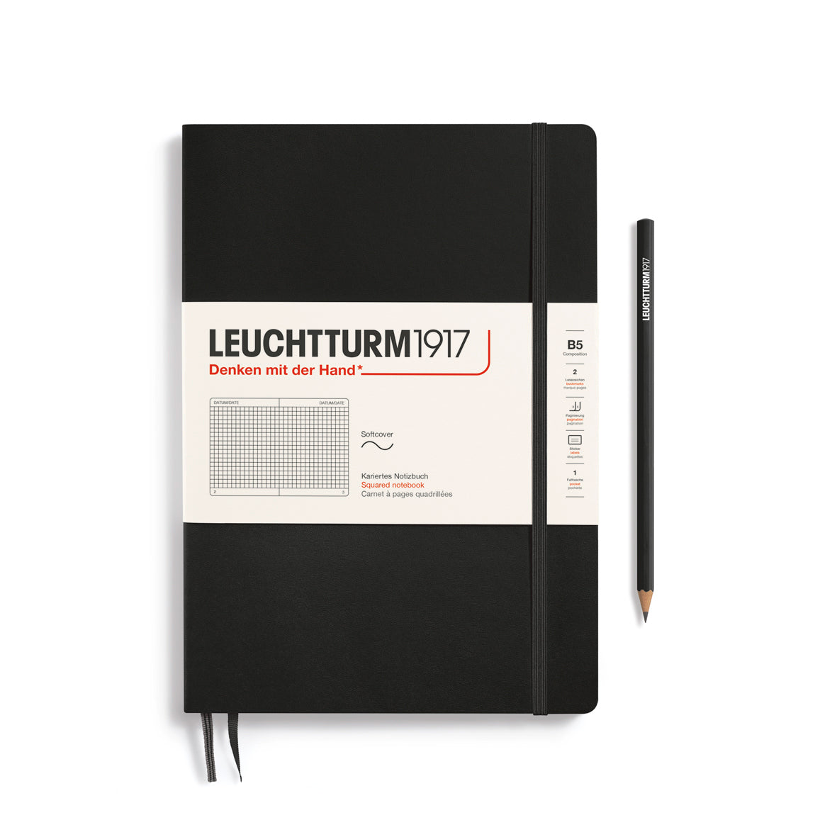 LEUCHTTURM1917 Notebook Composition B5 Softcover - Black, Squared