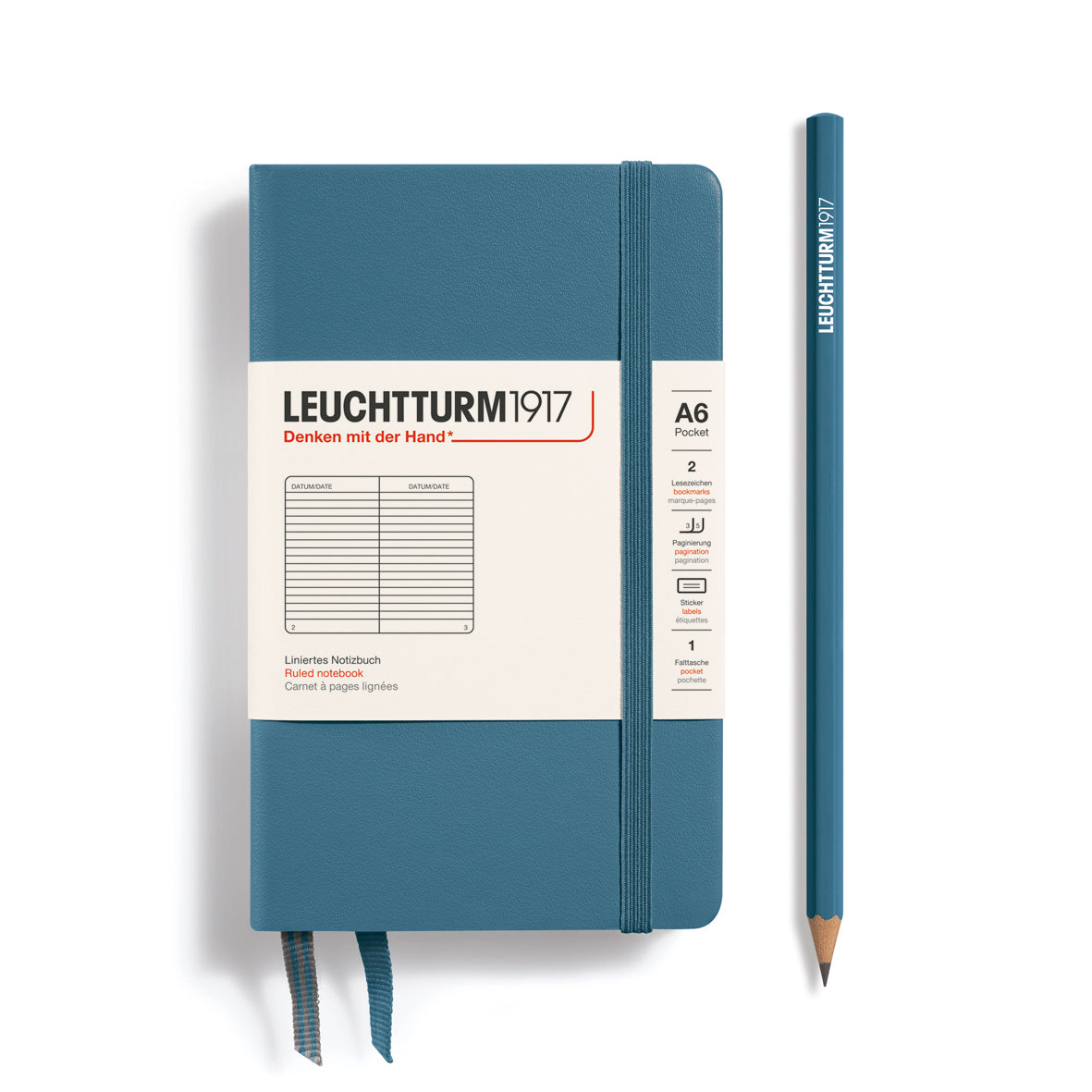 LEUCHTTURM1917 Notebook Pocket A6 Hardcover - Stone Blue, Ruled