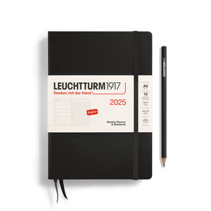 LEUCHTTURM1917 2025 A5 Weekly Planner With Dot Grid Notes - Black, Hard Cover