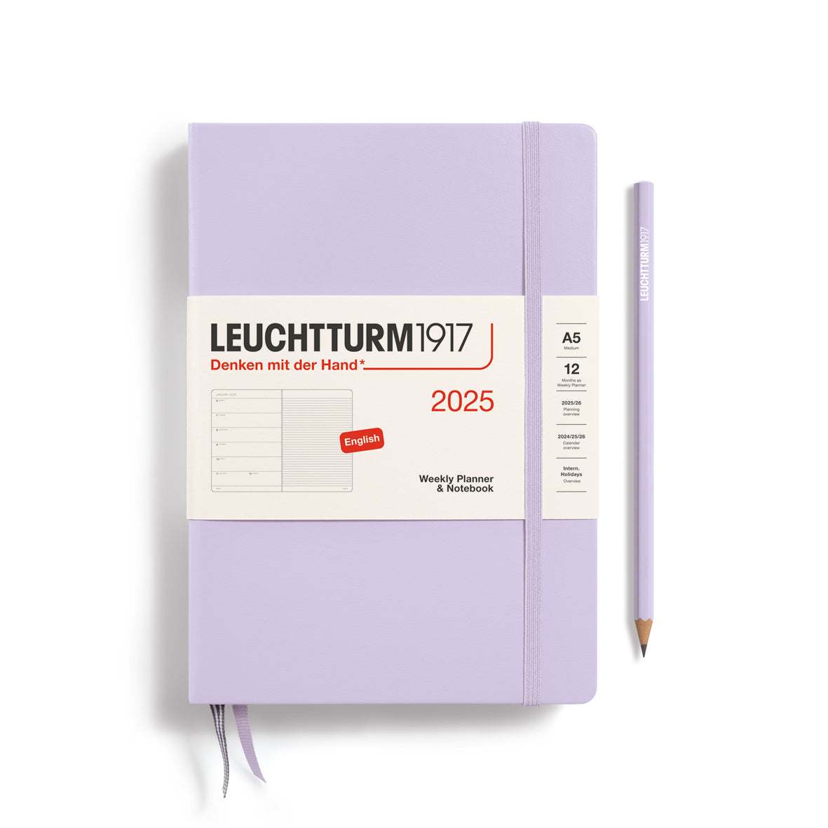 LEUCHTTURM1917 2025 A5 Weekly Planner With Lined Notes - Lilac, Hard Cover