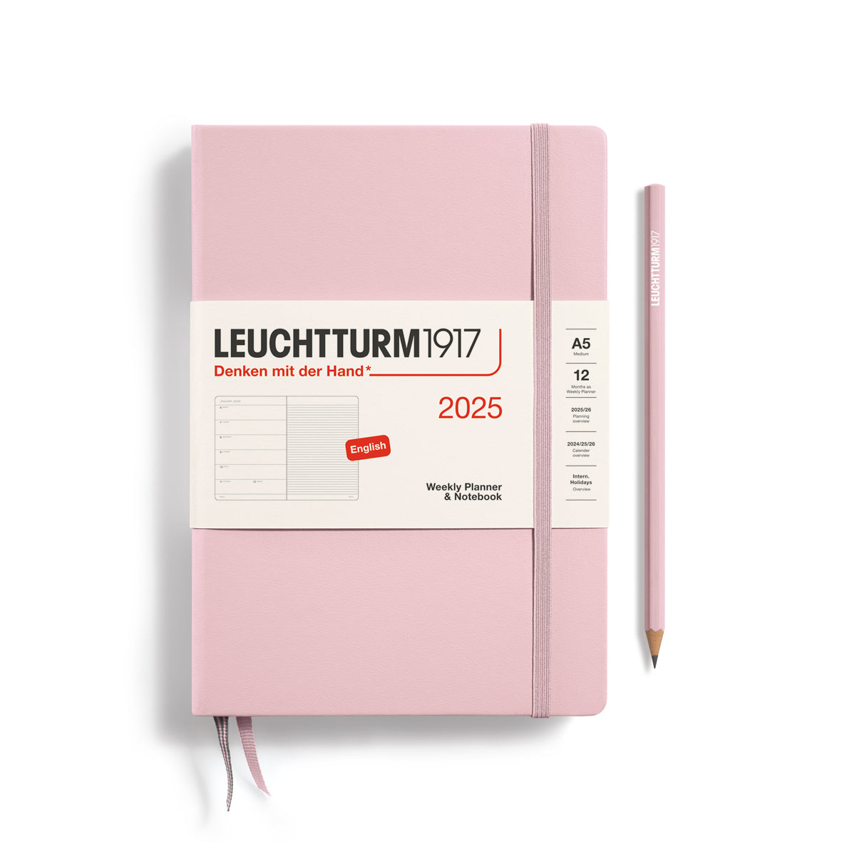 LEUCHTTURM1917 2025 A5 Weekly Planner With Lined Notes - Powder, Hard Cover