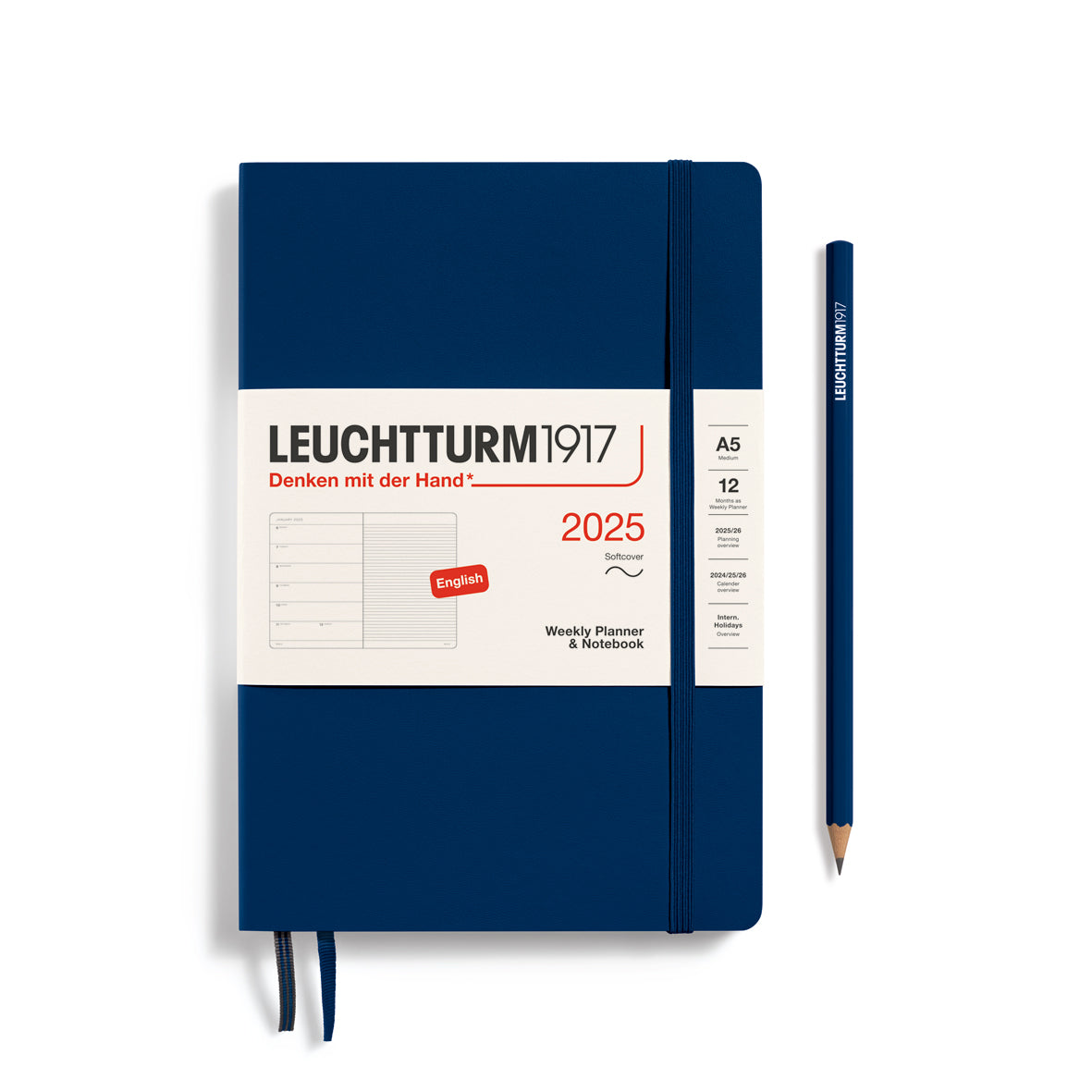 LEUCHTTURM1917 2025 A5 Weekly Planner With Lined Notes - Navy, Softcover