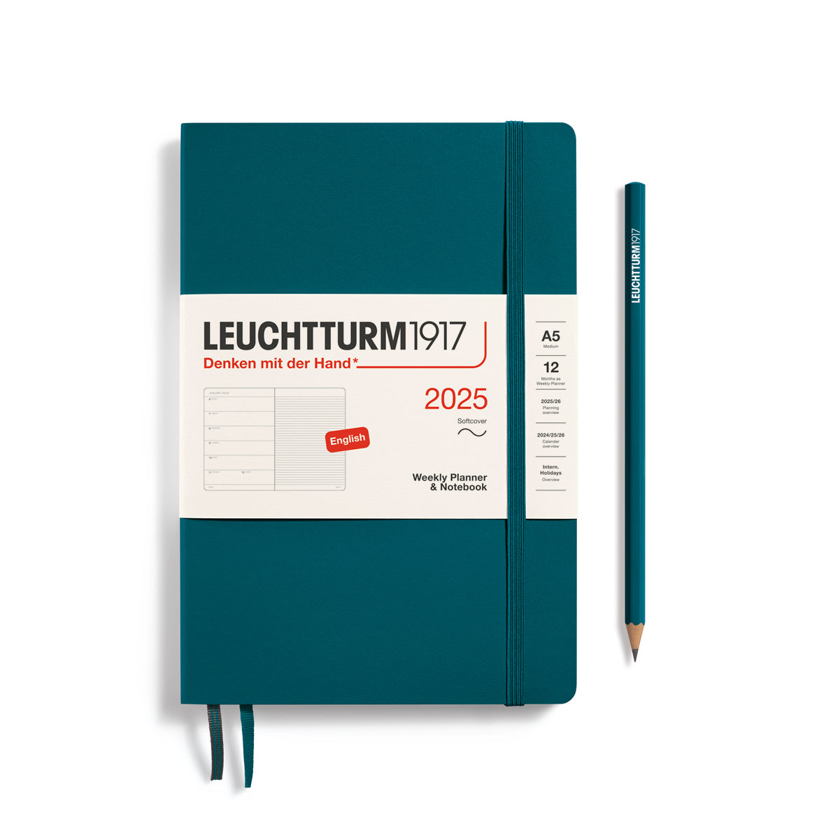 LEUCHTTURM1917 2025 A5 Weekly Planner With Lined Notes - Pacific Green, Softcover