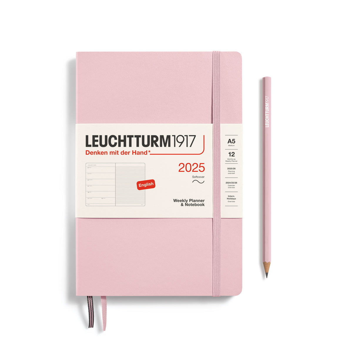 LEUCHTTURM1917 2025 A5 Weekly Planner With Lined Notes - Powder, Softcover