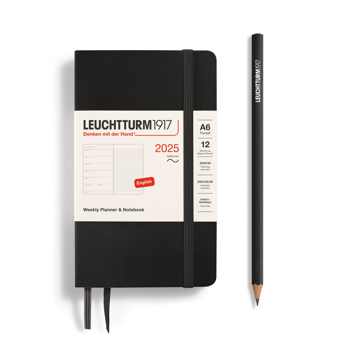 LEUCHTTURM1917 2025 A6 Weekly Planner With Lined Notes - Black, Softcover