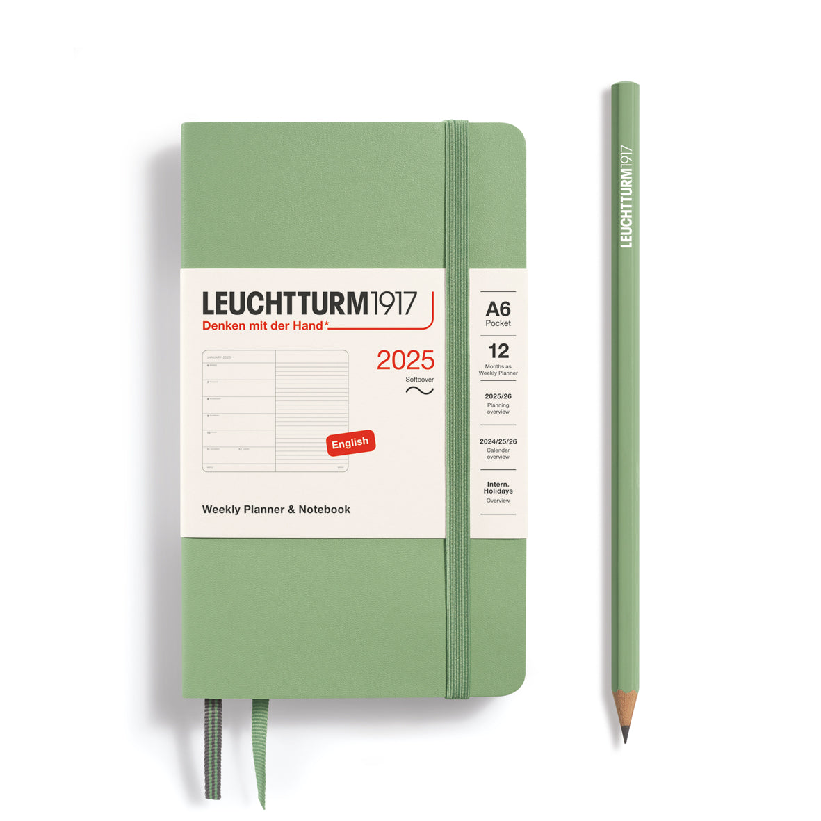 LEUCHTTURM1917 2025 A6 Weekly Planner With Lined Notes - Sage, Softcover