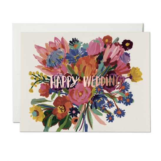 Red Cap Cards Greeting Card - Happy Wedding Flowers