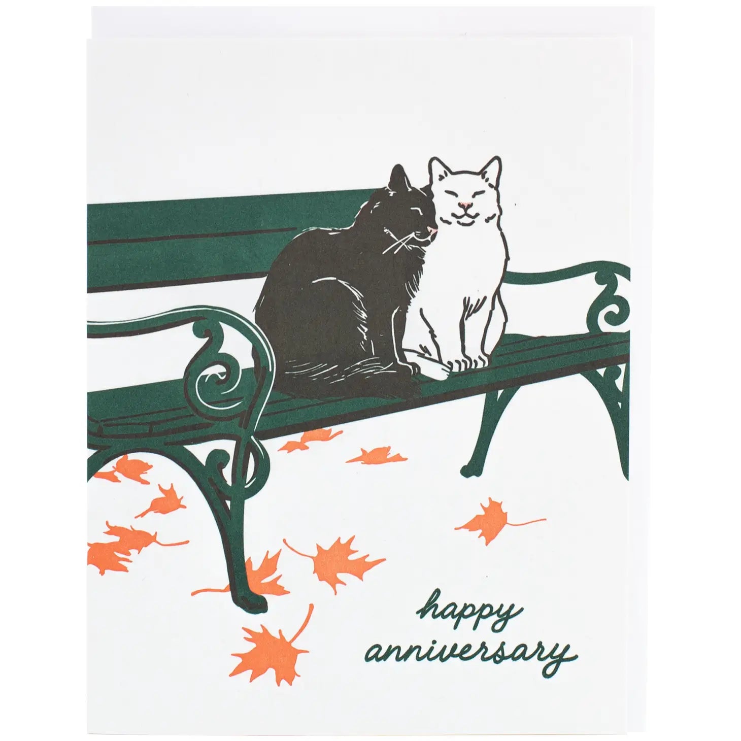 Smudge Ink Greeting Card - Cats On A Bench Anniversary