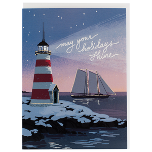 Smudge Ink Greeting Card - Coastal Lighthouse Winter