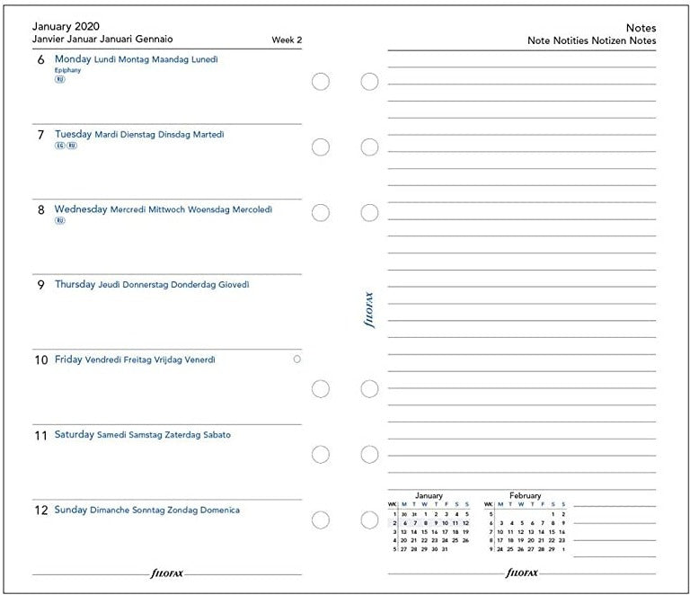 2025 Filofax Refill - Personal Week On One Page, Multilanguage